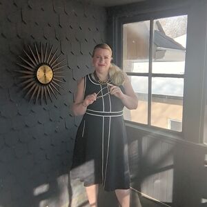 ModCloth Black Midi Dress with White Piping